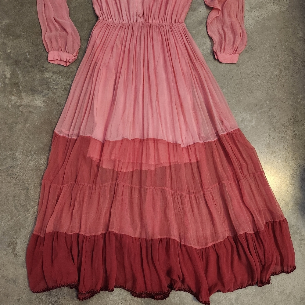Chasing Unicorns Ombre Dreams Silk Maxi Dress Rose Pink & Red - Picture 4 of 8